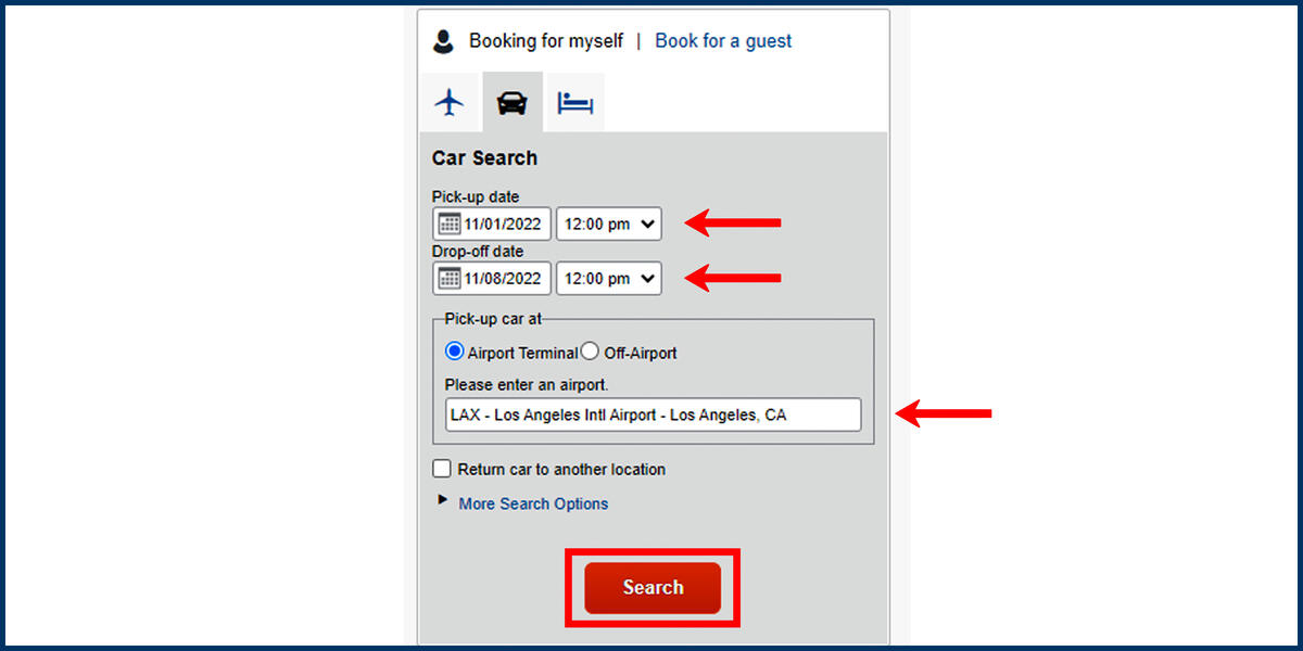 Screenshot of the Concur Car Search window