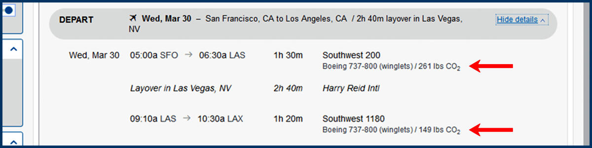Screenshot of the Concur Travel page and Flight Details section