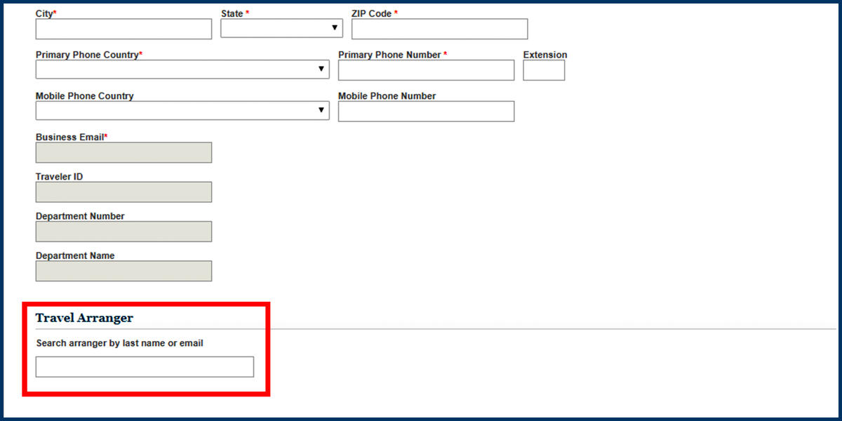 Screenshot of the ConnexUC BCD Business page Travel Arranger search
