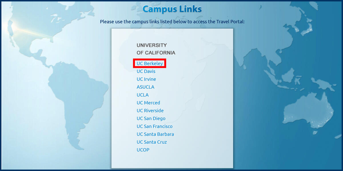 Screenshot of the ConnexUC Campus Links page with UC Berkeley location selected